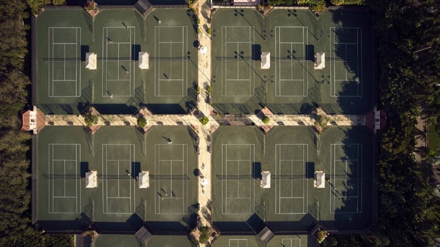 Aerial view of a South Florida country club's tennis courts